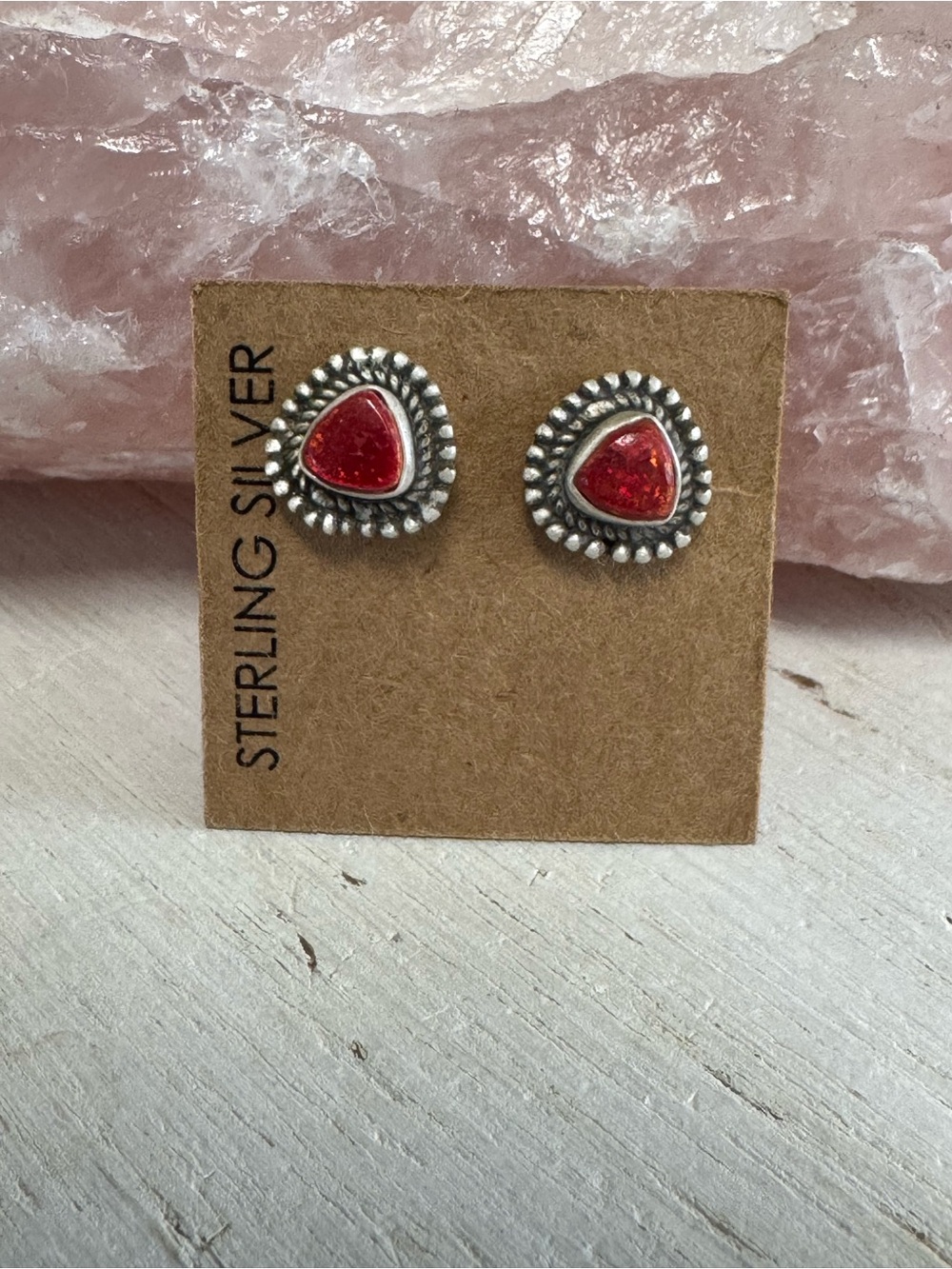Handcrafted Sterling Silver Red Balloon Opal Stud Earrings